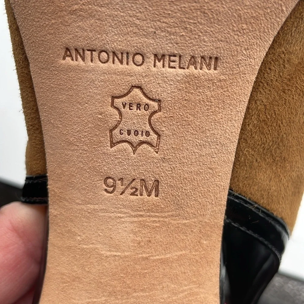 Antonio Melani Black with Brown Tan Suede Heels size 9.5 M Slingback Sandals